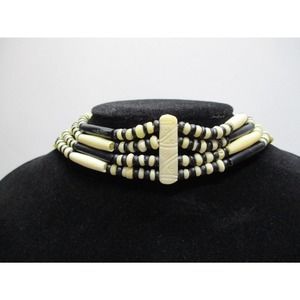 Buffalo Bone Choker Black & Tan Tribal Inspired Native American Necklace Retro